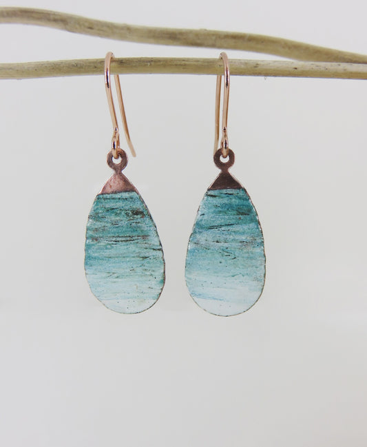 Enamel Ombre Style Textured Copper Dangle Earrings