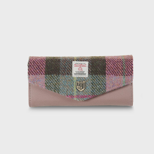 Pink & green tartan Harris tweed - large clasp purse