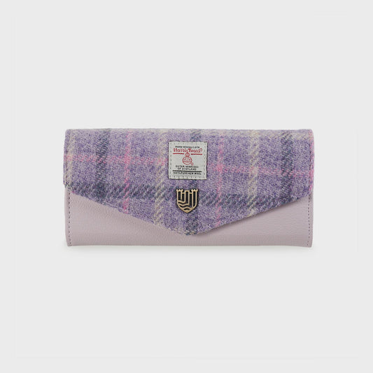 Purple tartan Harris tweed - large clasp purse