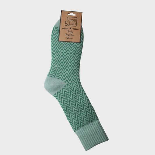 Green Herringbone Cosy Socks SL3017