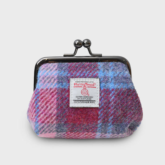Coin purse - pink & blue tartan