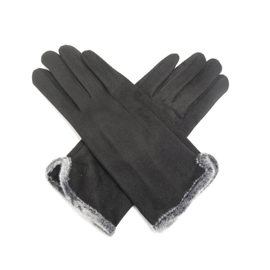 Black faux fur lined gloves