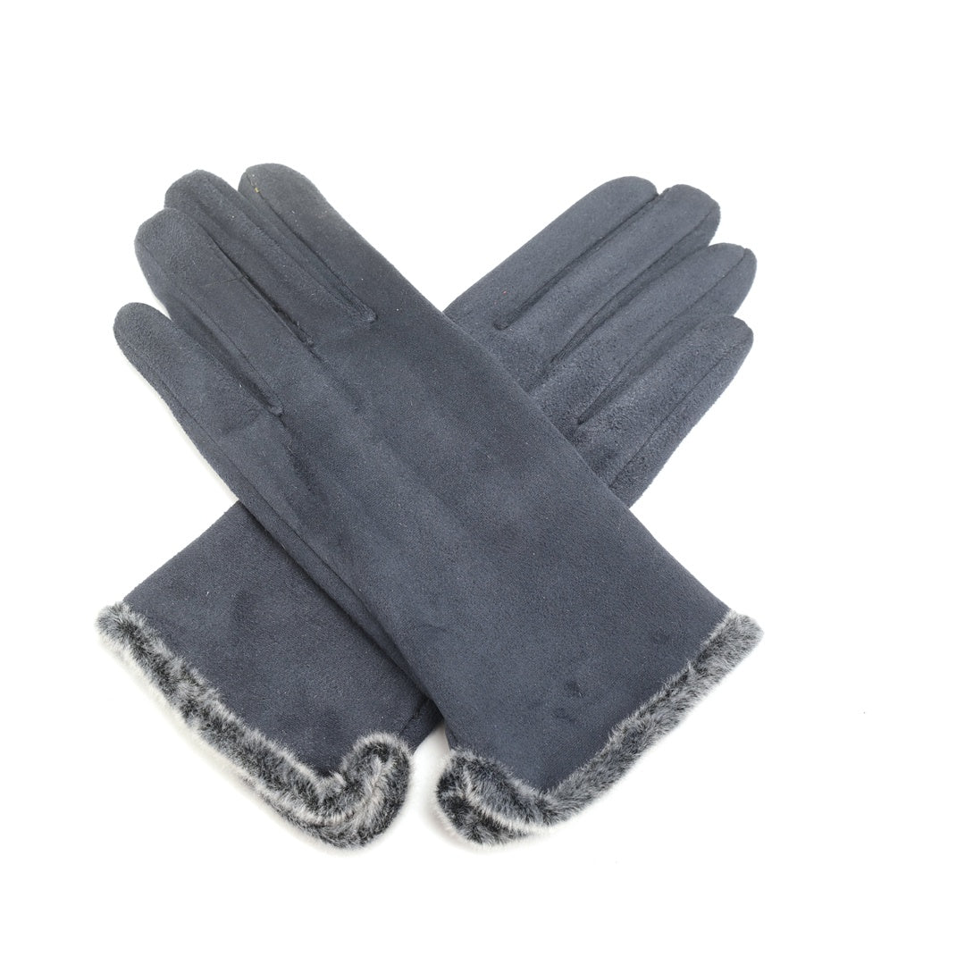 Navy faux fur lined gloves