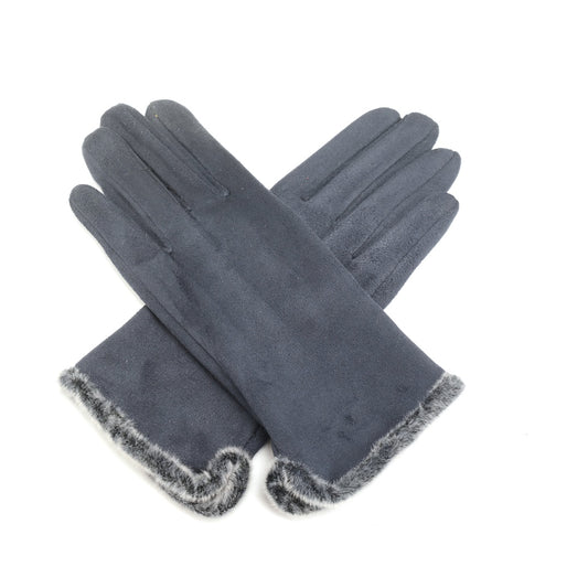 Navy faux fur lined gloves