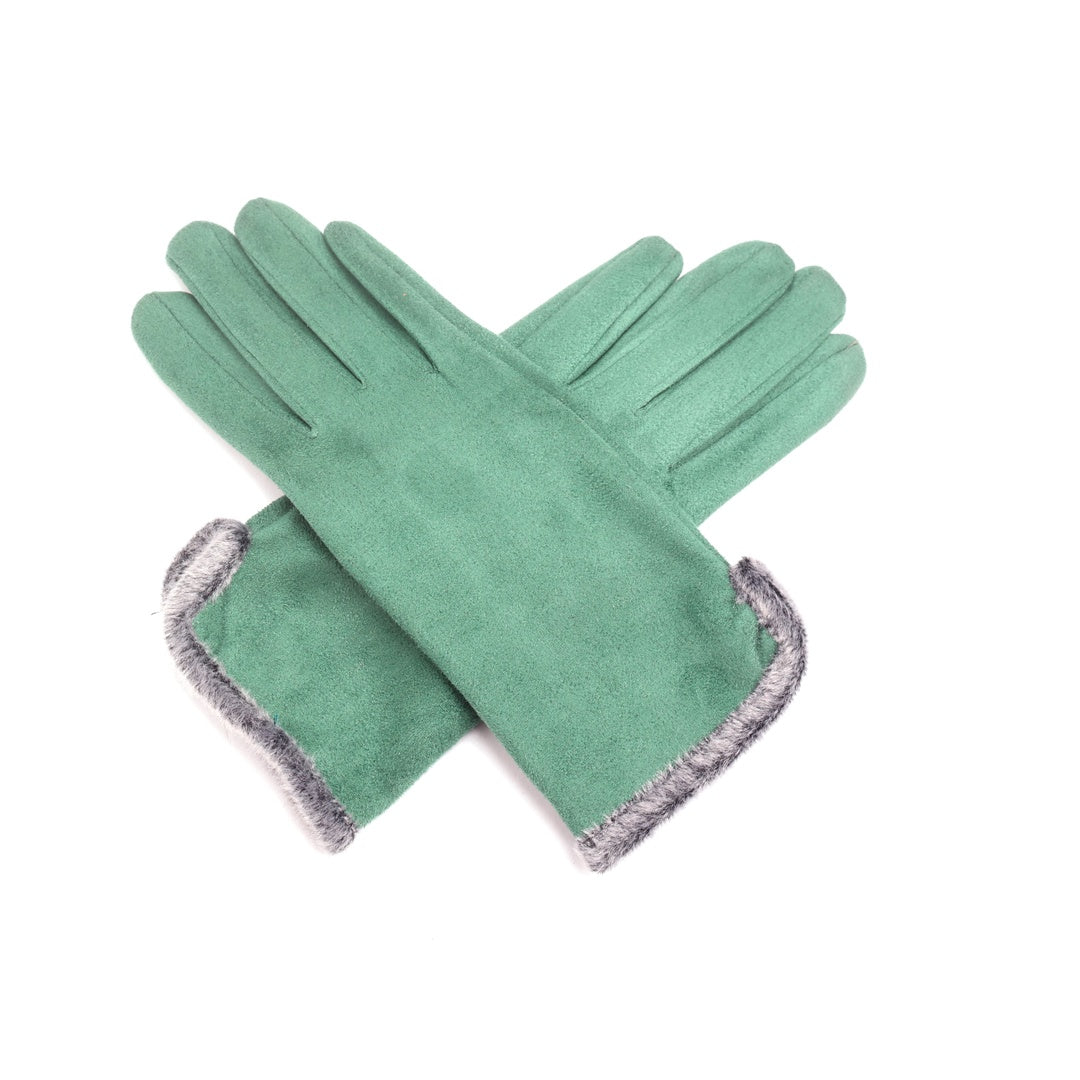 Olive faux fur lined gloves