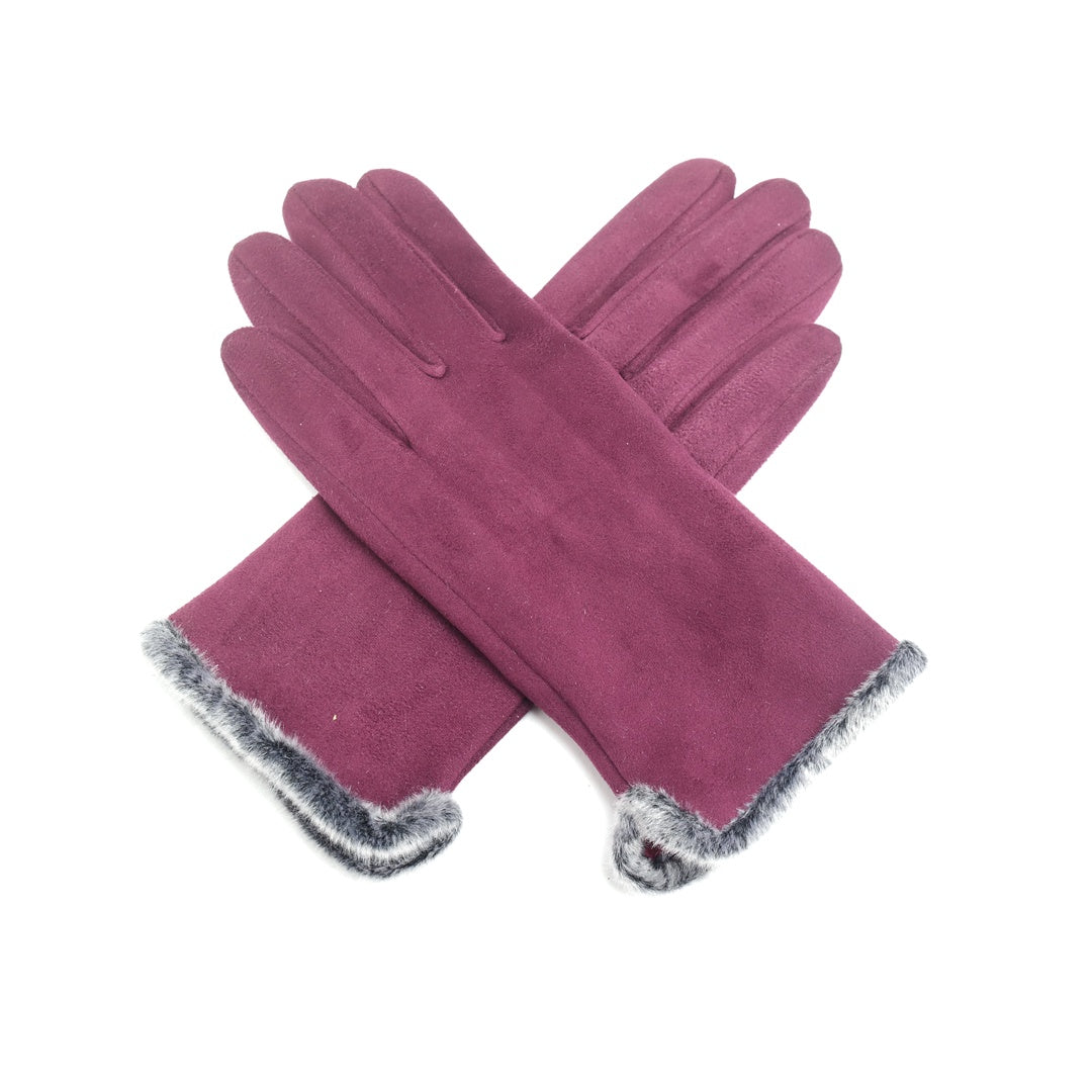 Purple faux fur lined gloves