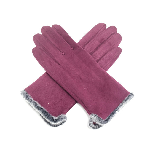 Purple faux fur lined gloves