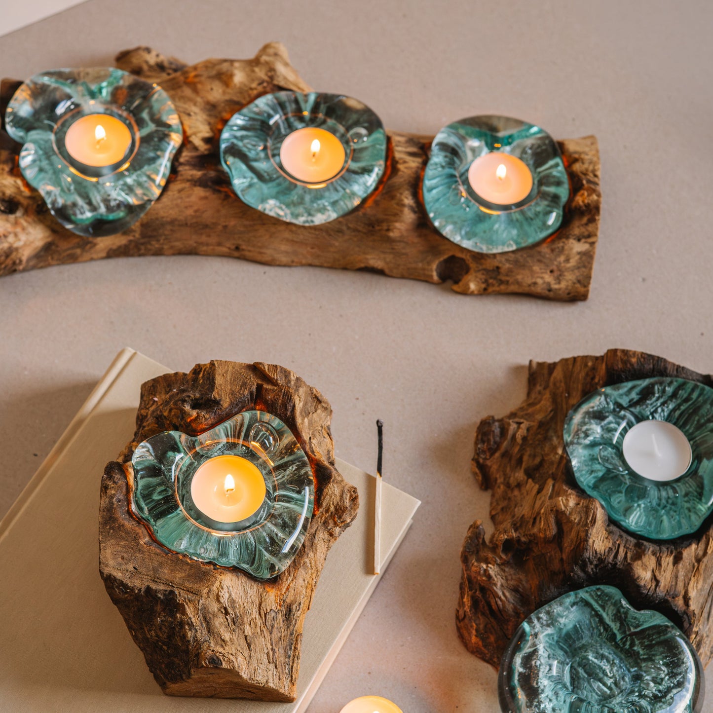 Drift wood candle holder - triple
