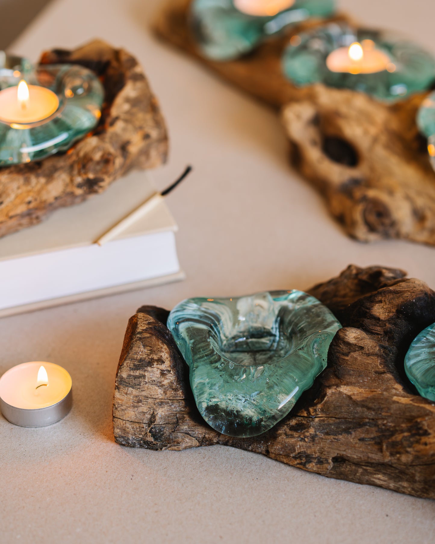 Drift wood candle holder - triple