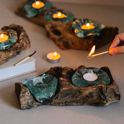 Drift wood candle holder - triple