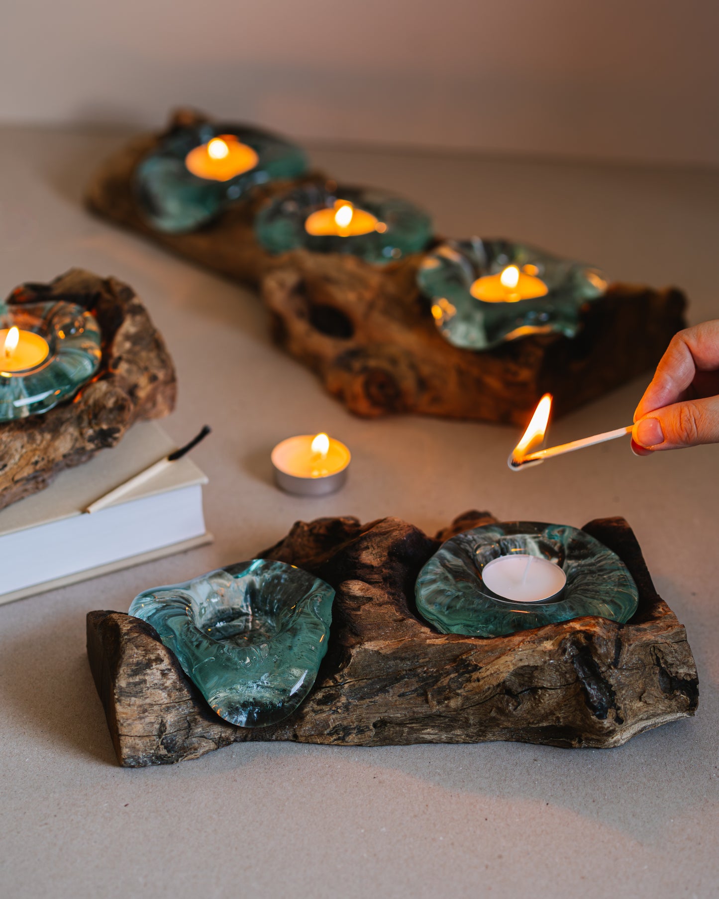 Drift wood candle holder - single