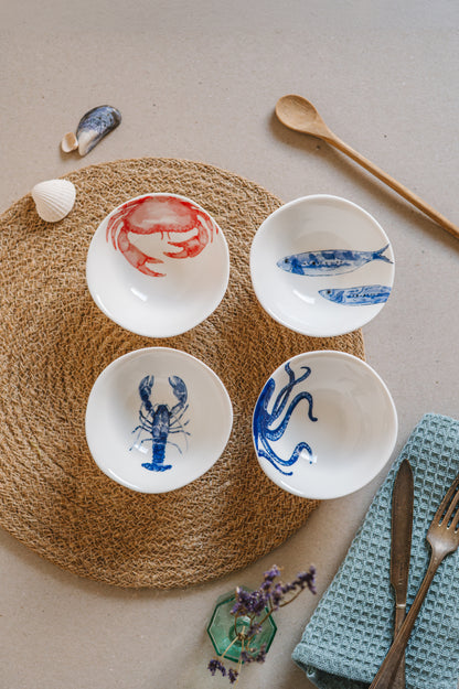 Marine life - set of 4 round dipping bowls