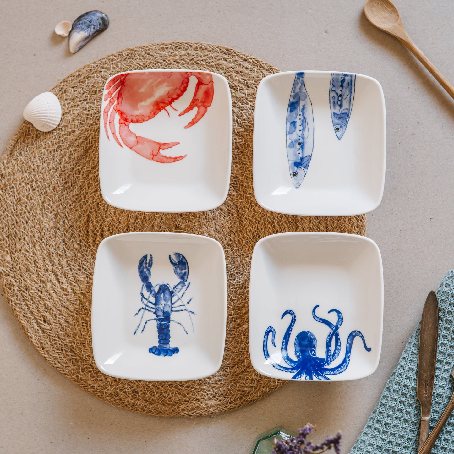 Marine life saucers - set of four