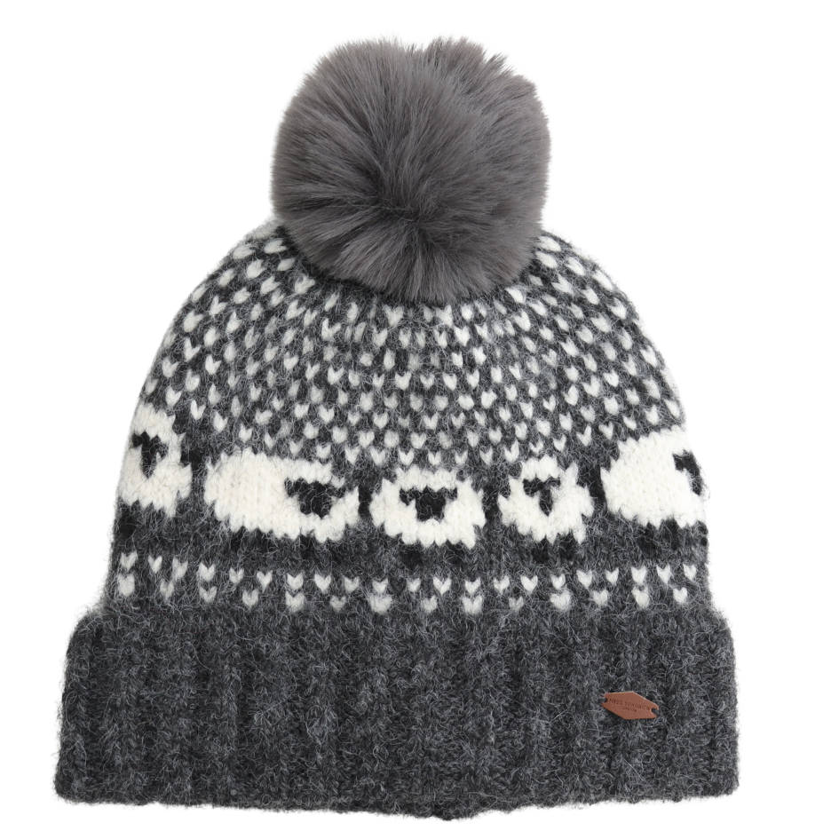 Grey sheep bobble hat