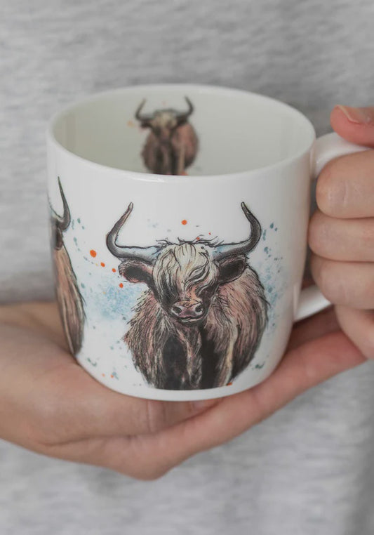 Highland cow china mug