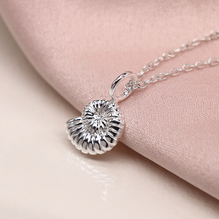 Sterling silver fossil shell necklace
