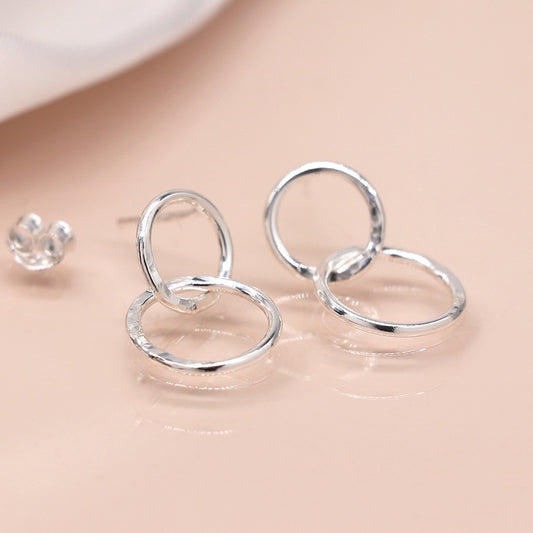 Sterling silver double hoop drop earrings