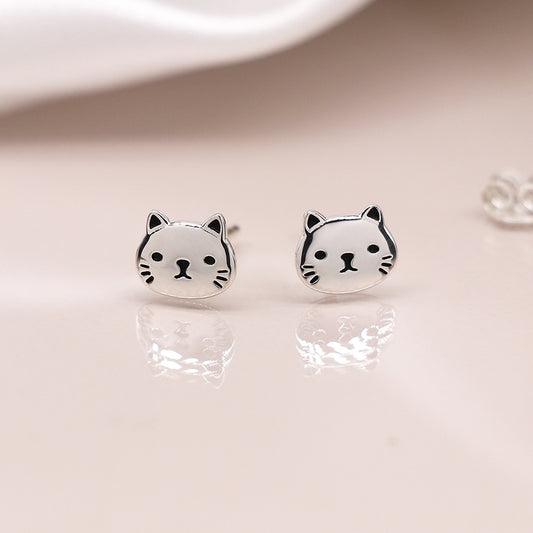 Sterling silver cute cat face studs