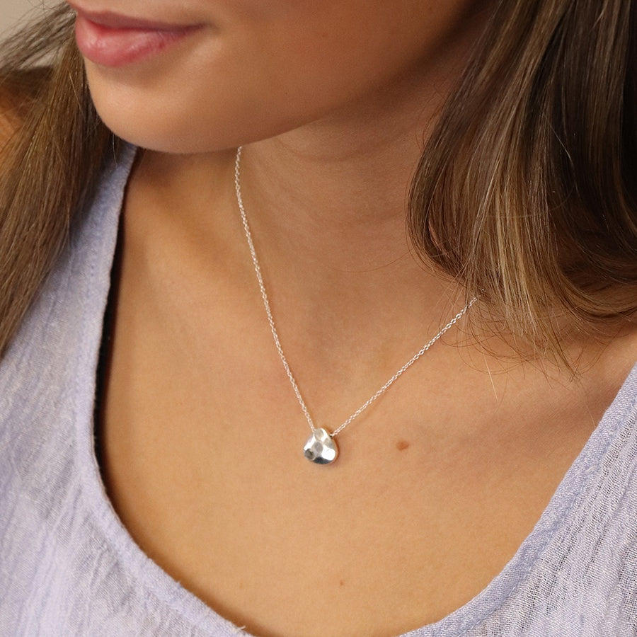 Sterling silver beaten pear necklace