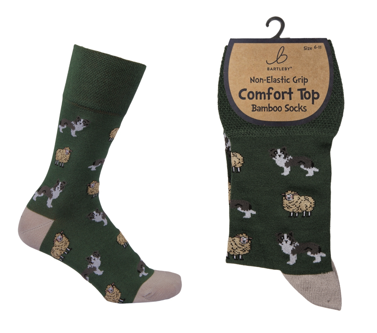 Mens Bamboo Comfort Top Socks - Sheep & Sheepdog