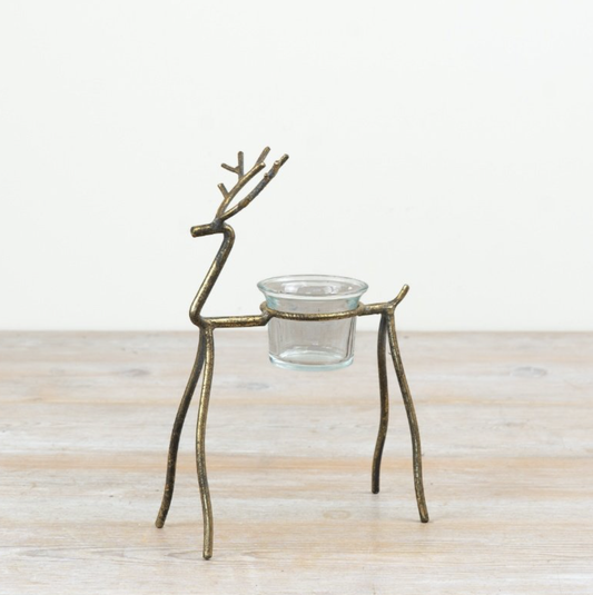Antique reindeer t-light candle holder - 21cm