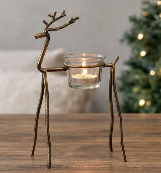 Antique reindeer t-light candle holder - 28cm