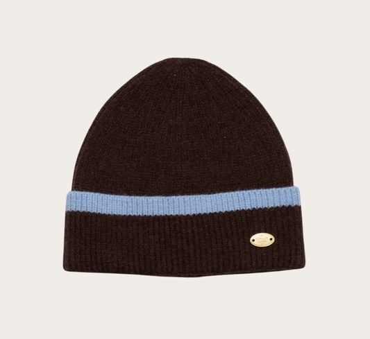 Beanie hat knitted boarder design blue