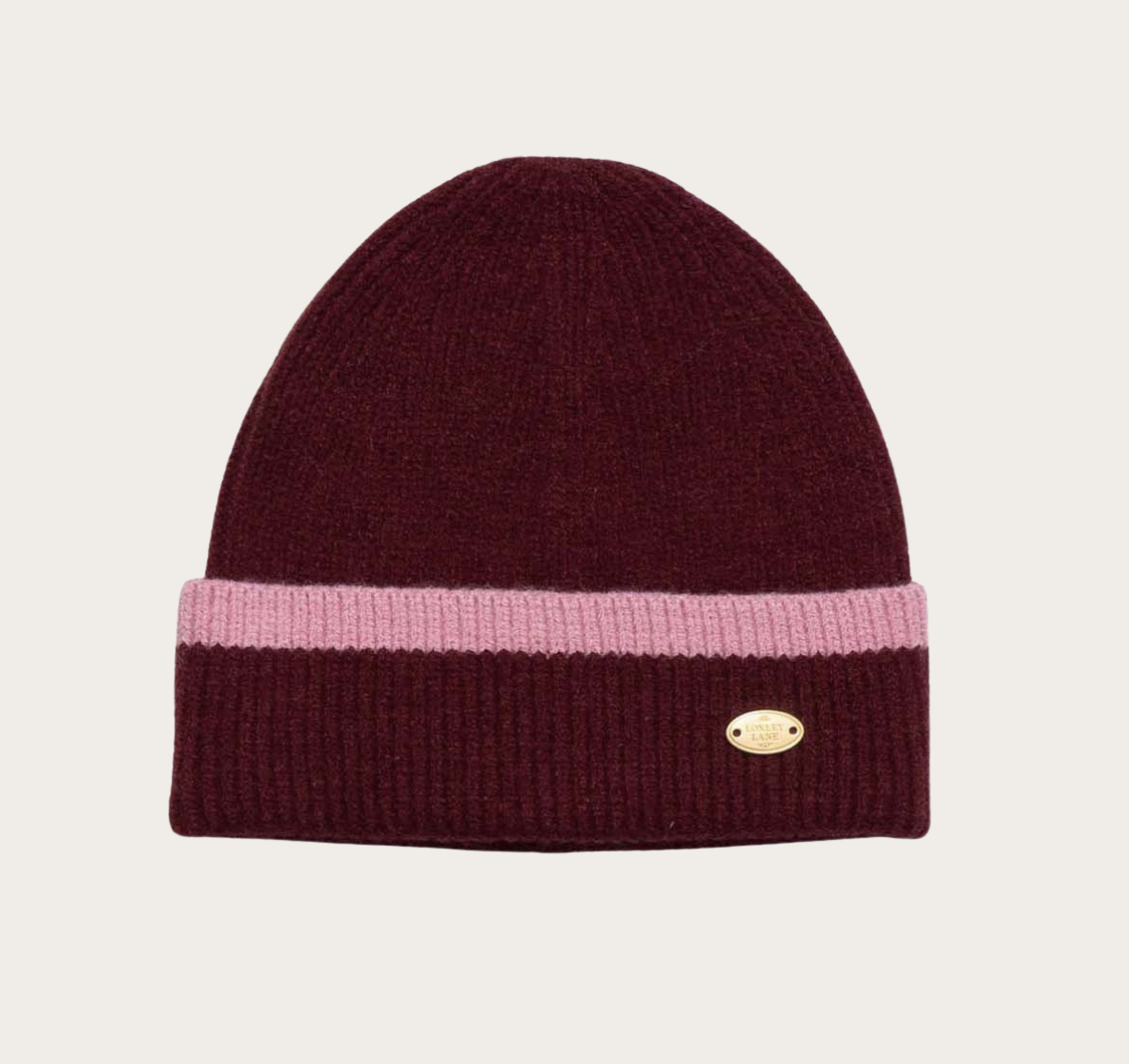 Beanie hat knitted boarder design burgundy