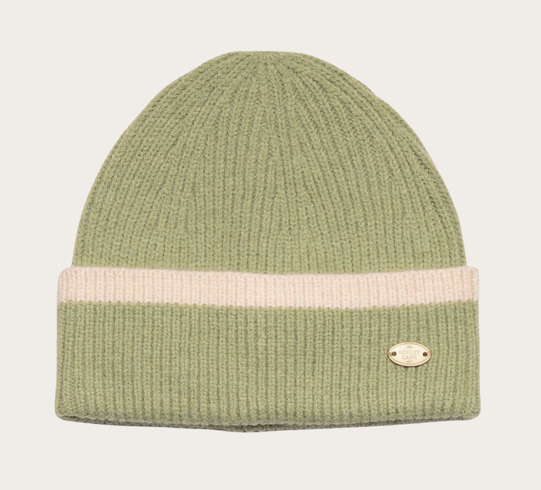 Beanie hat knitted boarder design green