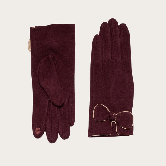Bow detail gloves touch screen burgundy