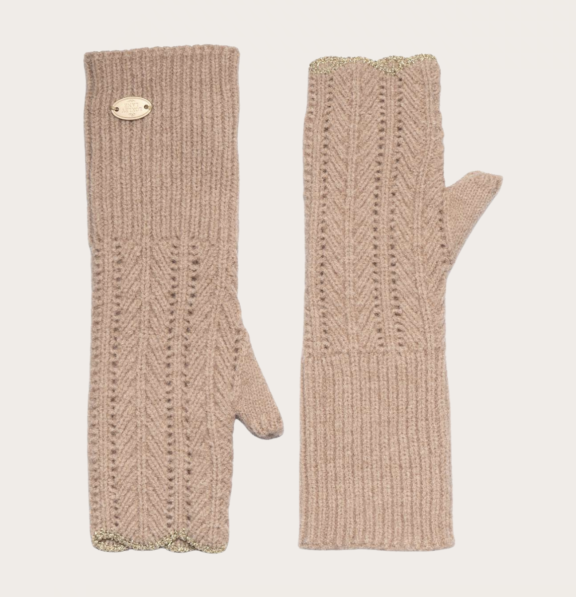 Glove scallopped edge fingerless caramel