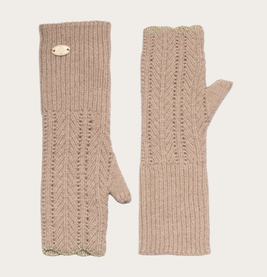 Glove scallopped edge fingerless caramel