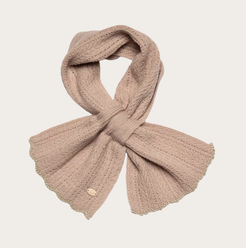 Pull through scalloped edge caramel scarf