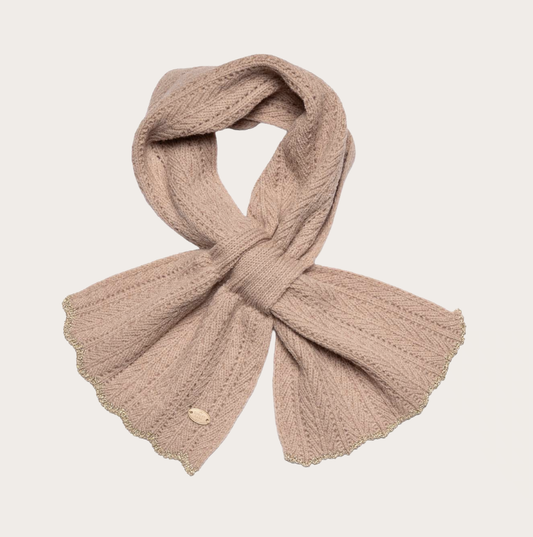 Pull through scalloped edge caramel scarf