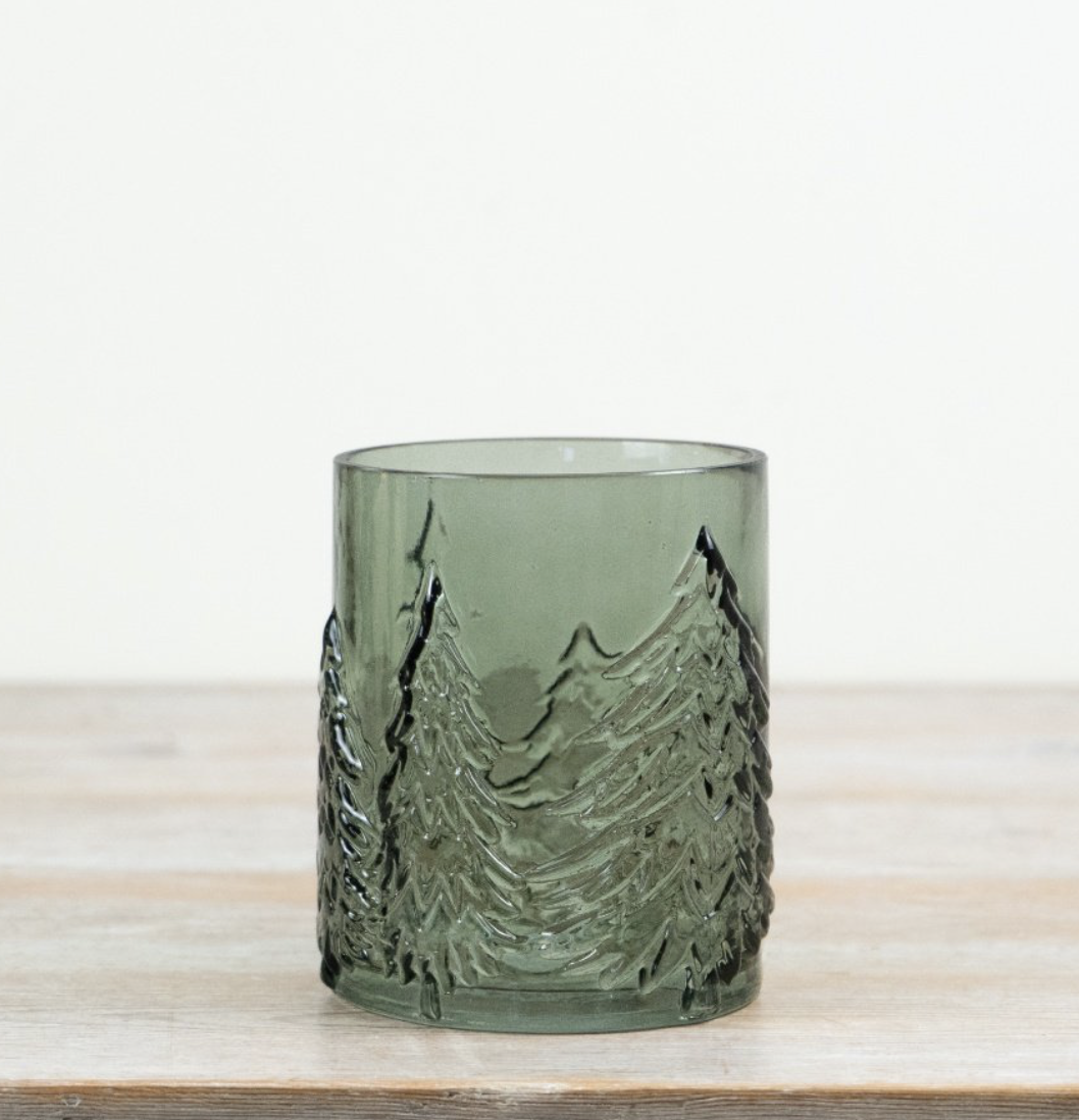 13.5cm Green  Glass Christmas Tree Candle Holder