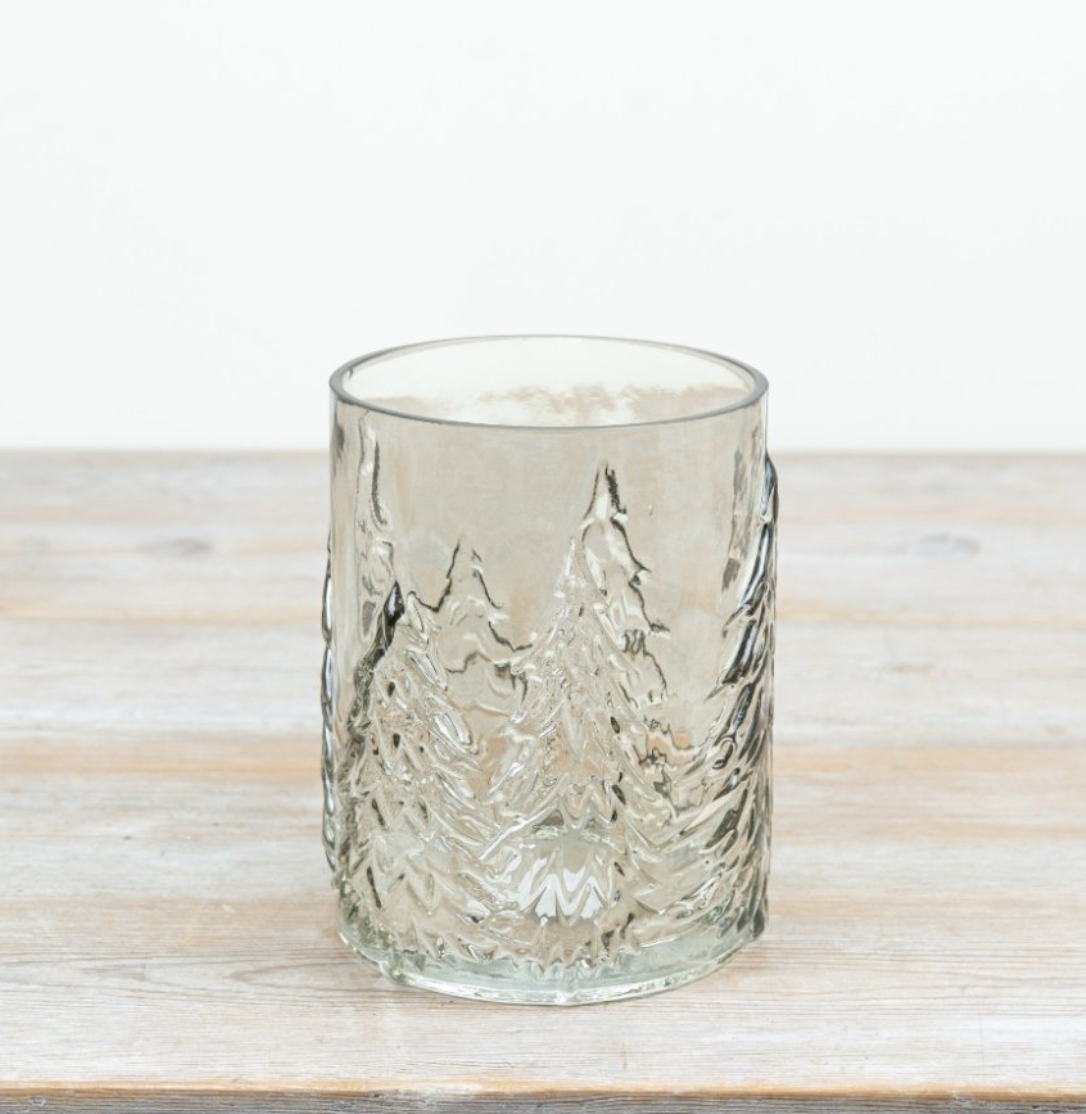 16.5cm Smokey Glass Christmas Tree Candle Holder