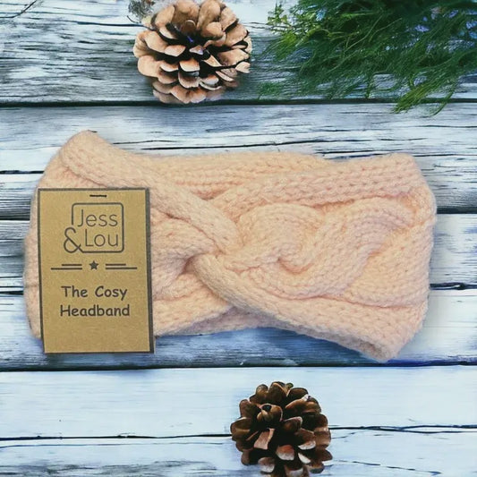 Pink Cosy Cable Knit Knot Front Headband