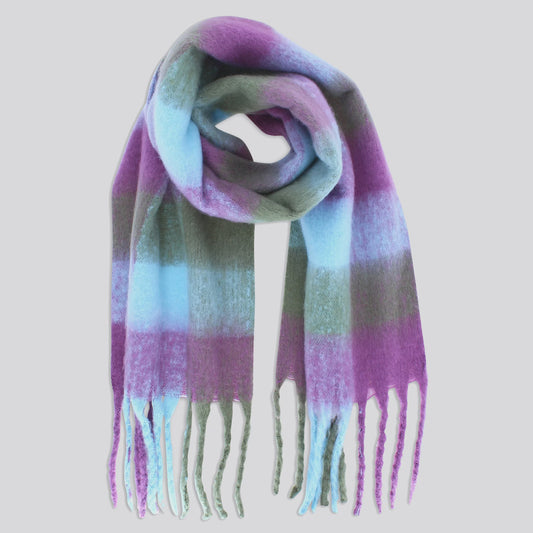 Yasmin Check Tassel Scarf - Forest Green / Purple