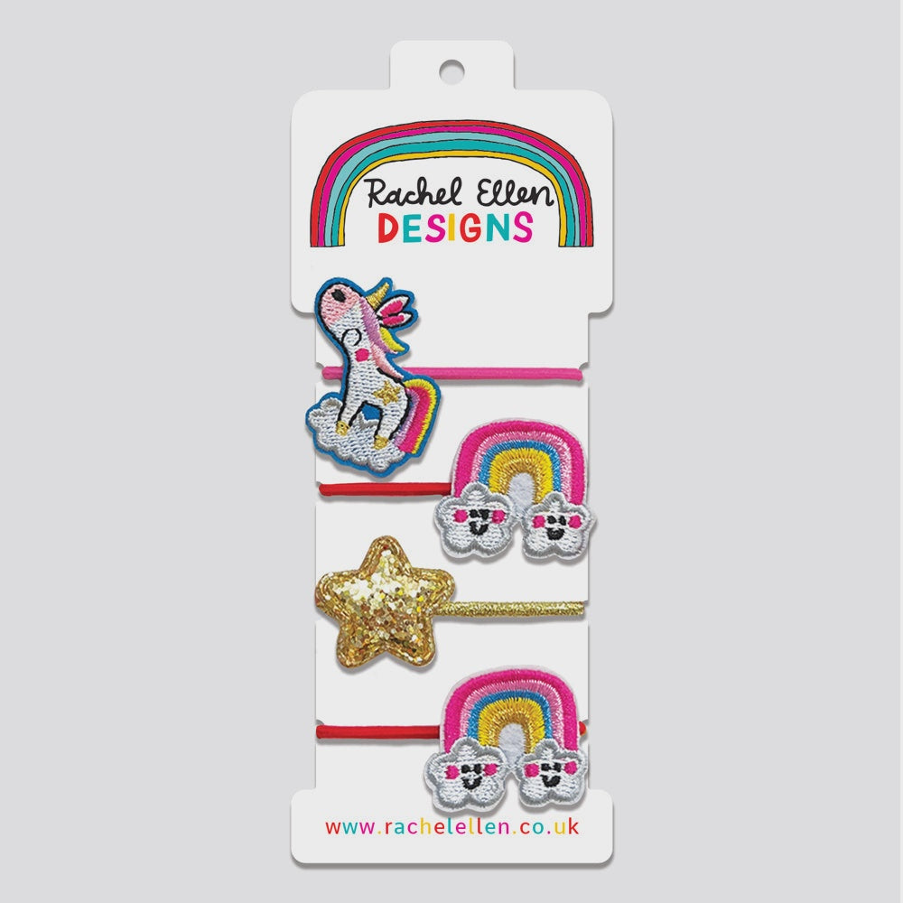Kids Hair Elastics - Unicorn/Rainbow (Set of 4)