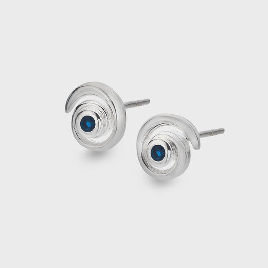 Blue spiral wave stud earrings