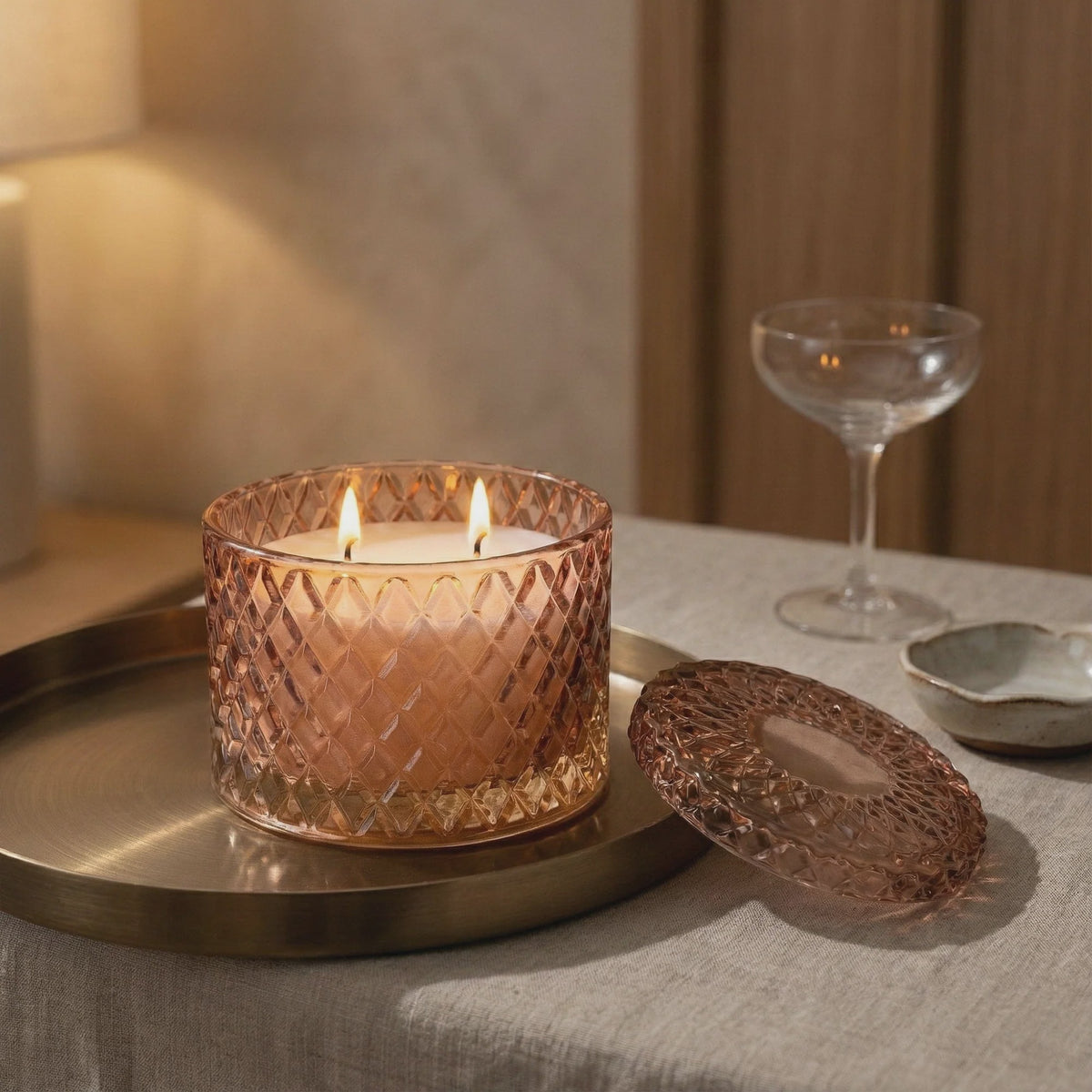 Small Round Embossed Candle Jar - Silk Road pink