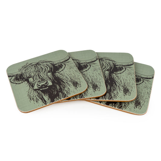 Highland cow set of 4 coasters