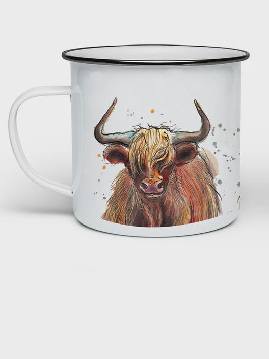 Highland cow enamel mug