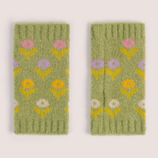 Willow Ditsy Flower Wrist Warmers - Sage