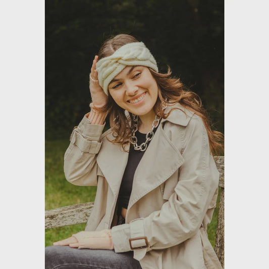 Cream Cosy Cable Knit Knot Front Headband