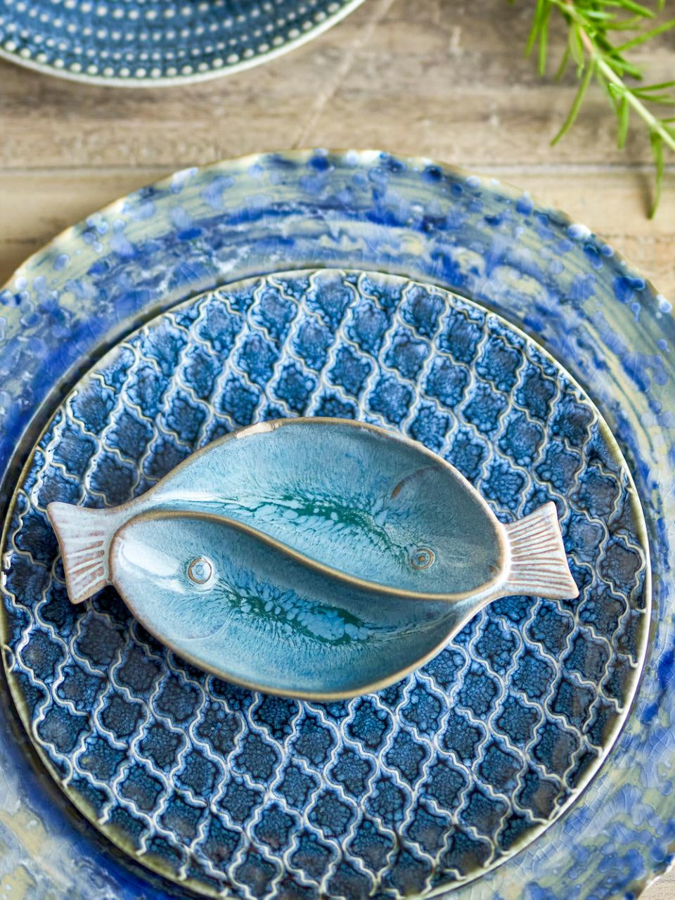 Blue fish shaped serving plate