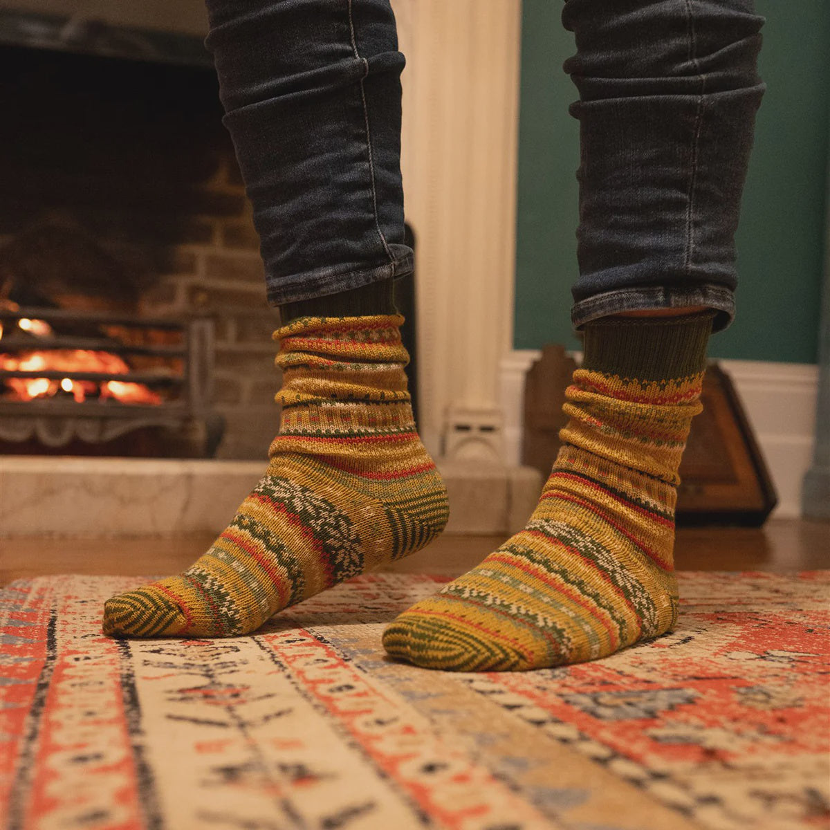 Men's Fairisle Super Soft Socks - Beige/Green