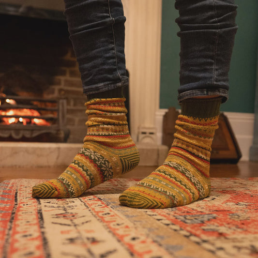 Men's Fairisle Super Soft Socks - Beige/Green