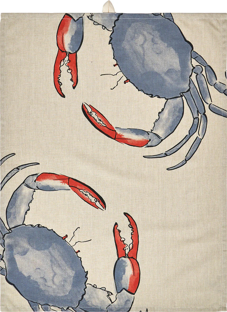 Crab motif tea towel