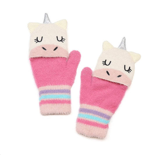 Enchanted - rainbow ursula unicorn mitten to fingerless gloves L